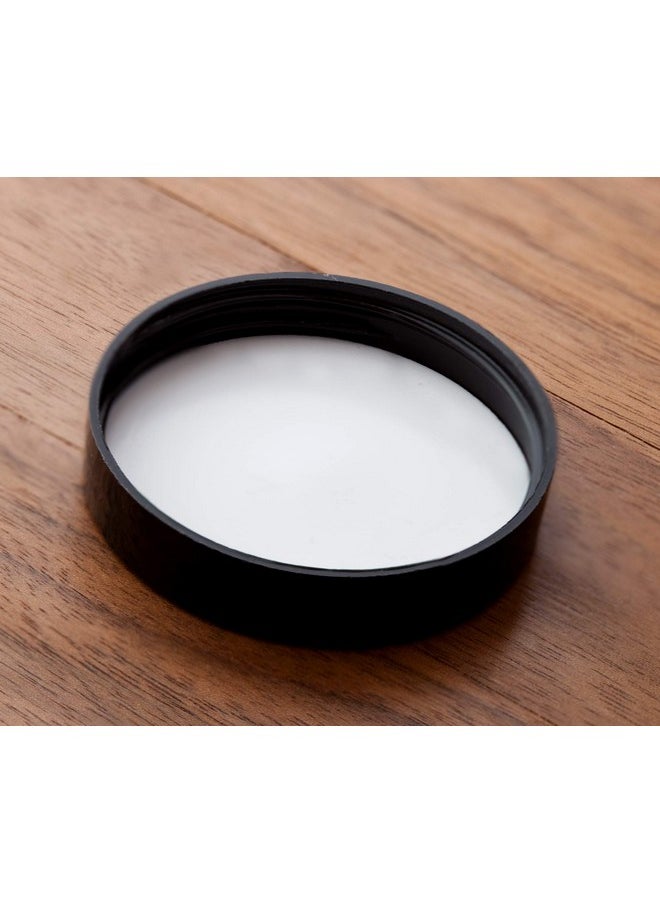 JUVITUS 8 oz Clear Plastic Low Profile Jar with Black Smooth Lids (12 Pack)