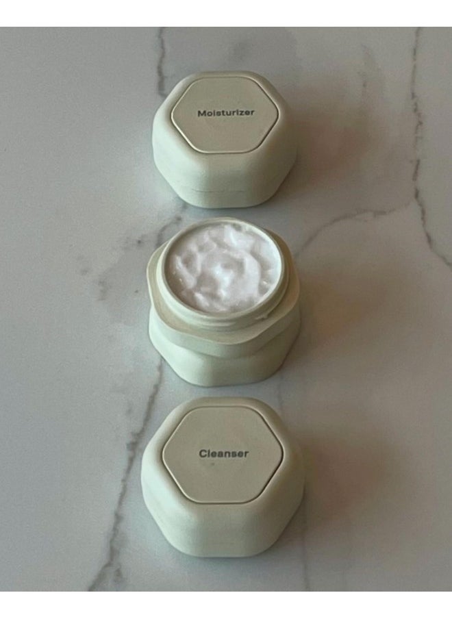 Cadence Travel Containers - Skincare Set - Magnetic Travel Capsules - for Facial Cleanser, Moisturizer, Sunscreen - 3 Small Capsules (0.56oz) with Cleanser, Moisturizer & Sun-Icon Labels - Sand