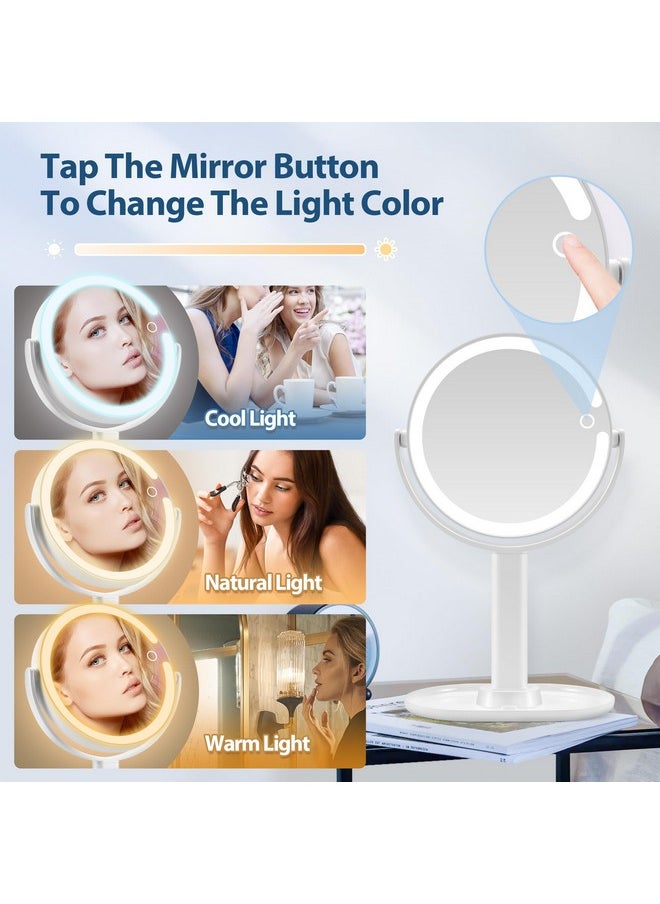 MIYADIVA Lighted Makeup Mirror, 20X Magnifying Mirror with Light and Adjustable Brightness, Vanity Mirror with 3 Color Light, 2-Sided Mirror for Desk, Detachable Travel Makeup Mirror with Light 8.8IN