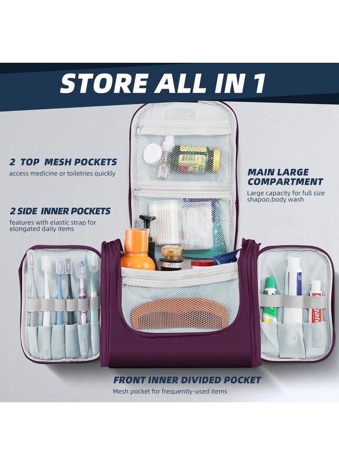 Buruis Large Capacity Toiletry Bag for Women and Men, Hanging Toiletry Organizer Cosmetics Makeup Bag, Water-resistant Dopp kit Shaving Bag for Full Sized Toiletries, Travel Essentials (Purple)