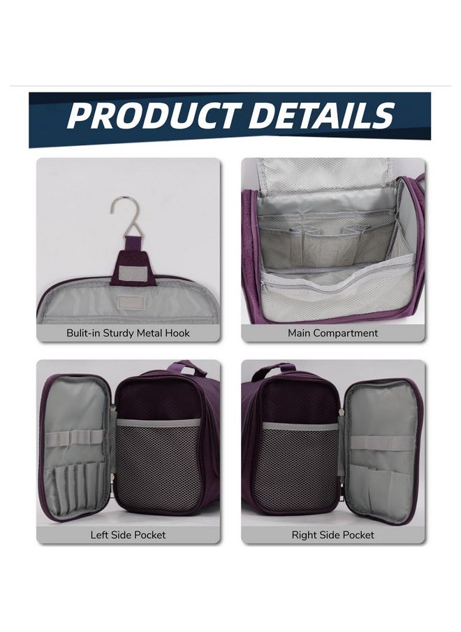 Buruis Large Capacity Toiletry Bag for Women and Men, Hanging Toiletry Organizer Cosmetics Makeup Bag, Water-resistant Dopp kit Shaving Bag for Full Sized Toiletries, Travel Essentials (Purple)