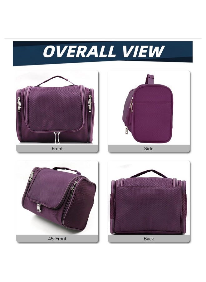 Buruis Large Capacity Toiletry Bag for Women and Men, Hanging Toiletry Organizer Cosmetics Makeup Bag, Water-resistant Dopp kit Shaving Bag for Full Sized Toiletries, Travel Essentials (Purple)