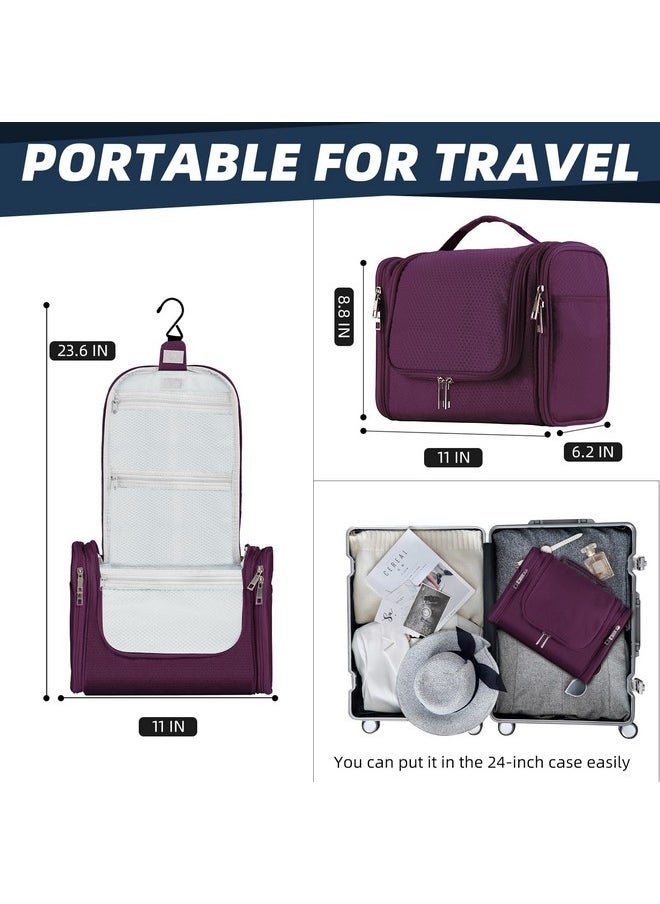 Buruis Large Capacity Toiletry Bag for Women and Men, Hanging Toiletry Organizer Cosmetics Makeup Bag, Water-resistant Dopp kit Shaving Bag for Full Sized Toiletries, Travel Essentials (Purple)