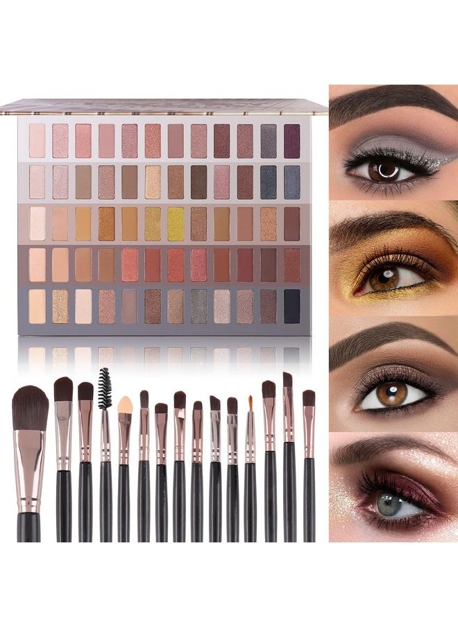 UCANBE 60 Colors Naked Eyeshadow Palette + Makeup Brush Set, All in One Nude Neutral Smokey Makeup Pallet with Brushes, Pigmented Warm Matte Shimmer Powder Eye Shadows Cosmetic Halloween Beauty Kit
