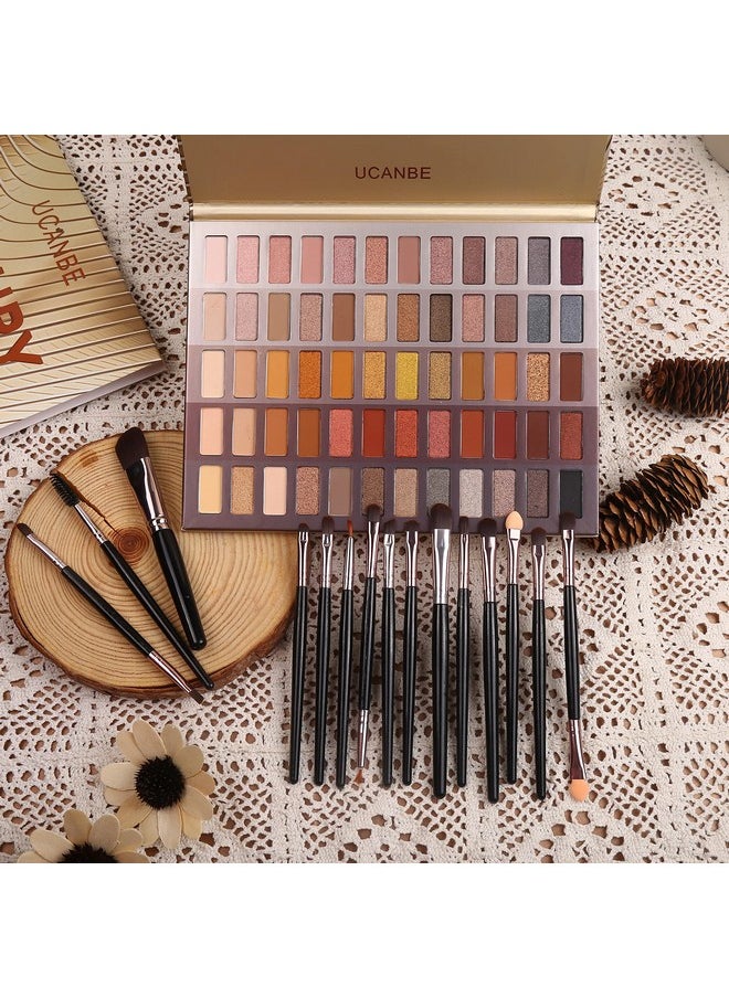 UCANBE 60 Colors Naked Eyeshadow Palette + Makeup Brush Set, All in One Nude Neutral Smokey Makeup Pallet with Brushes, Pigmented Warm Matte Shimmer Powder Eye Shadows Cosmetic Halloween Beauty Kit
