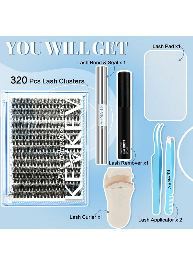 KevKev Lash Clusters Kit 3D Fluffy Cluster Lashes 30D+40D+50D 320 Pcs DIY Lash Extensions Eyelash Clusters GLue Individual Lashes Remover Cluster Thin Band & Soft (Fluffy 30D+40D+50D Kit,8-16mix)