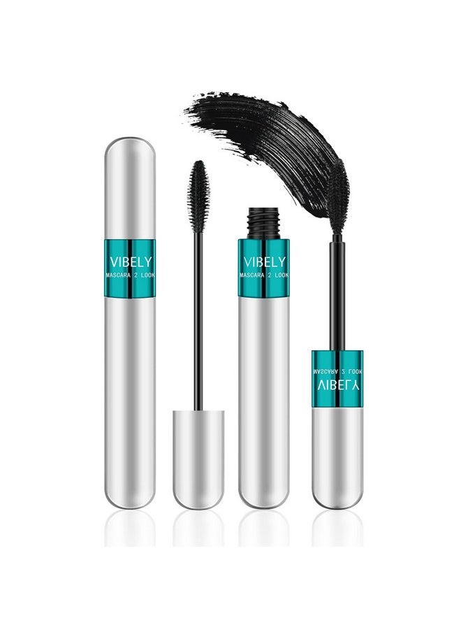 2 in 1 Mascara 5x Longer Waterproof Lash Cosmetics Natural Lengthening and Thickening Effect No Clumping Superstrong Magic 4d Silk Fiber for Vibely Mascara Makeup