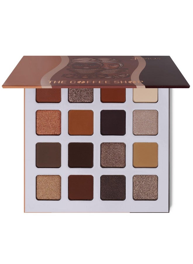 Juvia's Place Coffee Shop Eyeshadow Palette - 16 Pan Palette, Tan, Auburn, & Rich Dark Chocolate, Mattes and Shimmers, Highly Pigmented and Buttery Texture