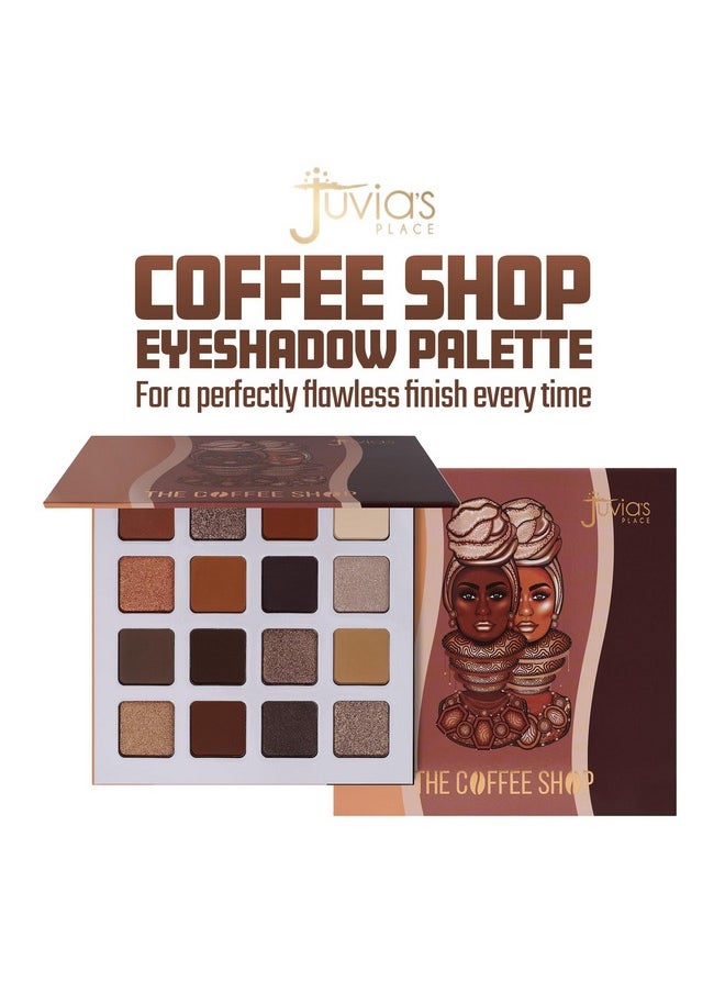 Juvia's Place Coffee Shop Eyeshadow Palette - 16 Pan Palette, Tan, Auburn, & Rich Dark Chocolate, Mattes and Shimmers, Highly Pigmented and Buttery Texture