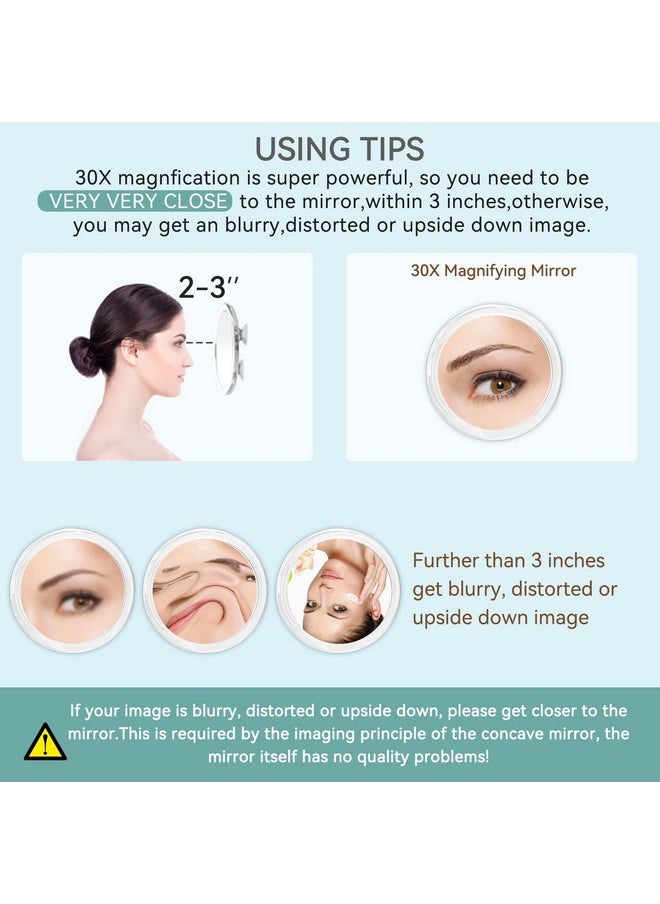 MIYADIVA 30X Magnifying Mirror Suction Cup for Easy Mounting, Use for Makeup Mirror, Travel Stick on Shower Mirror for Plucking Eyebrows 6 Inch