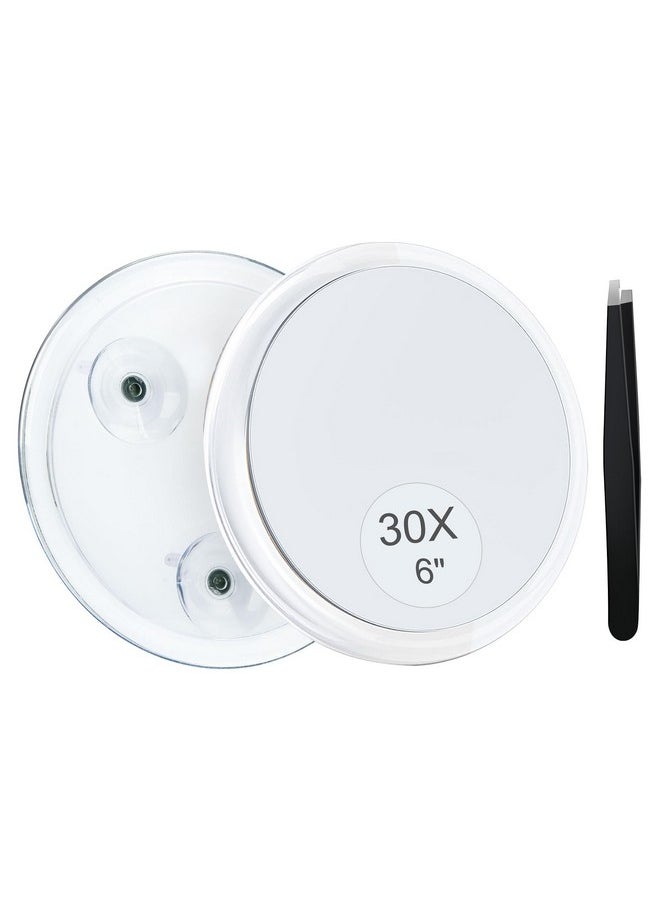 MIYADIVA 30X Magnifying Mirror Suction Cup for Easy Mounting, Use for Makeup Mirror, Travel Stick on Shower Mirror for Plucking Eyebrows 6 Inch