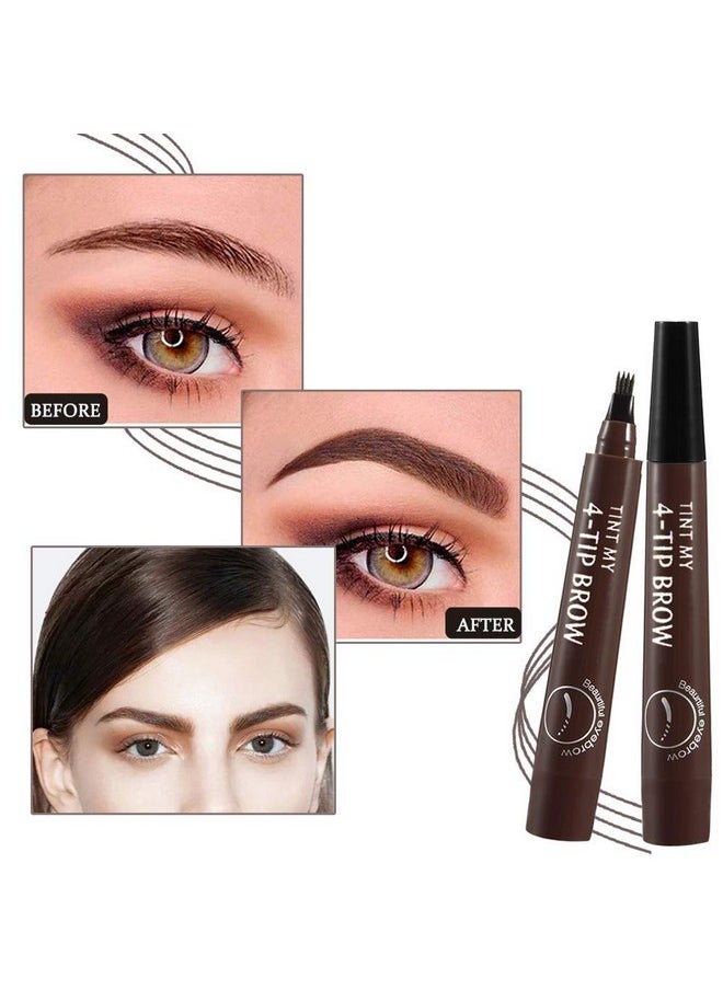 QUEMISS Eyebrow Pen Microblading 4 Fork Tip Eyebrow Pencil Creates Lasting MakeUp Professional Natural Brow Pen Cover Sparse Areas Daily Waterproof 3D Brow Pencil (04#Gray Brown)