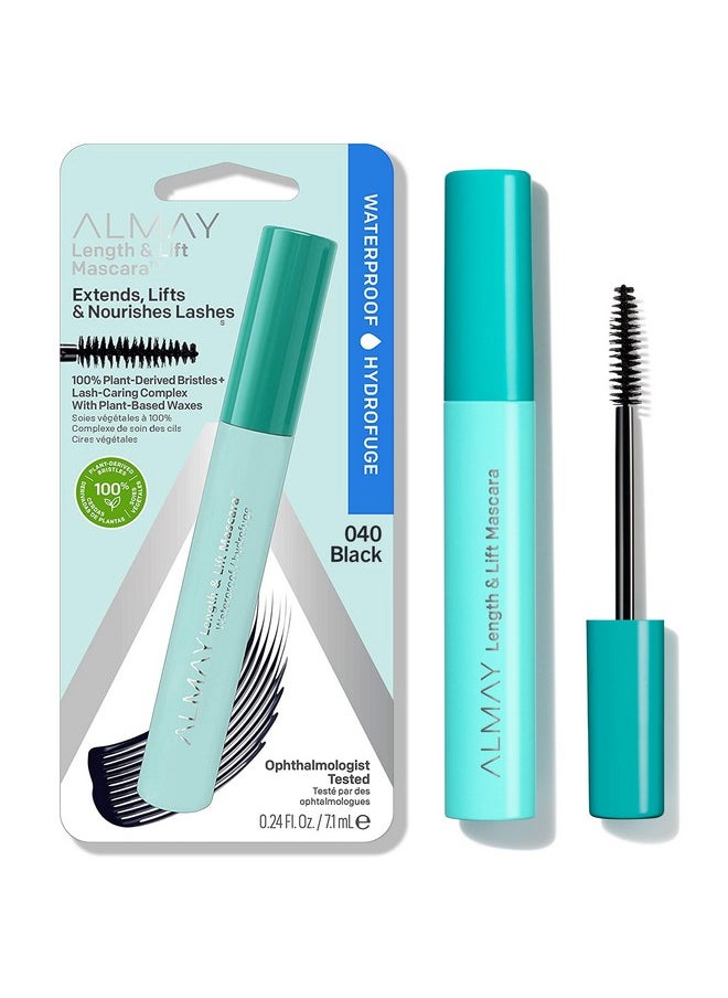 Almay Lengthening Mascara, Volume & Lift, Eye Makeup, Hypoallergenic and-Fragrance Free, 040 Waterproof Black, 0.24 fl oz.