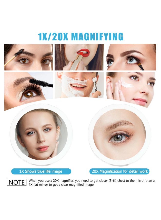MIYADIVA 20X Magnifying Mirror with Light, Travel Magnifying Mirror, 1X/20X Vanity Mirror with Light, Adjustable Handle Travel Makeup Mirror, Touch Switch Light up Mirror for Plucking Eyebrows