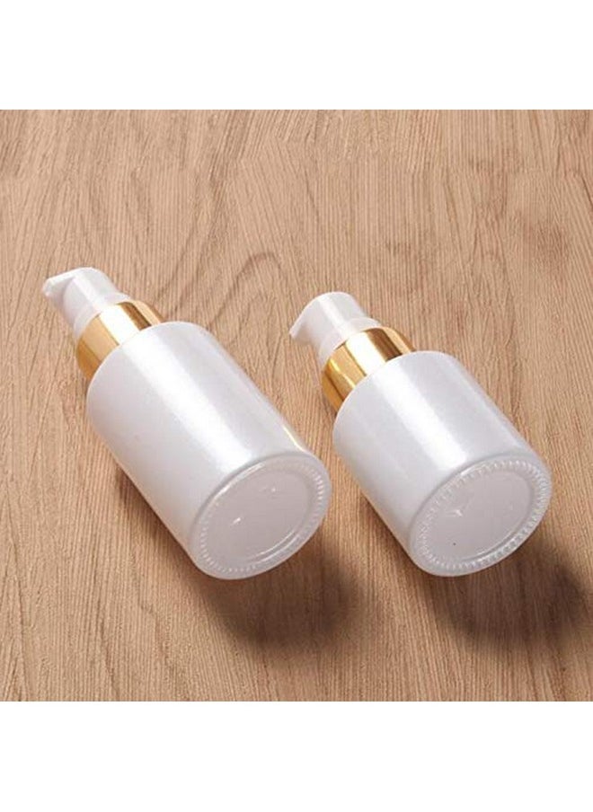2Pcs 30ML/1 oz Empty Refillable Glass Lotion Bottles Pump Press Bottle White Upscale Travel Cosmetic Container Dispenser for Foundation Essential Oils Cream
