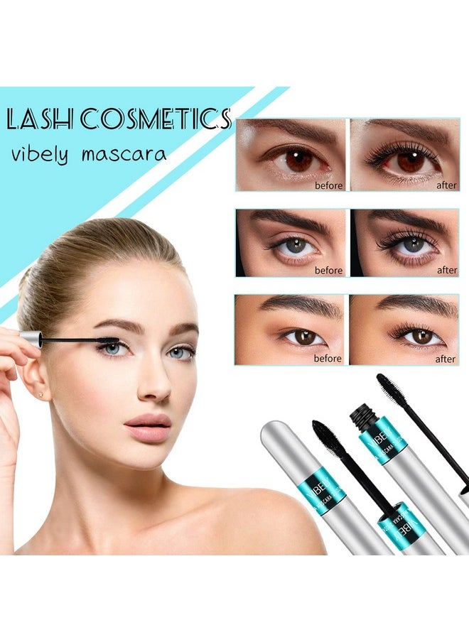 Vibely Mascara 5x Longer Waterproof, 2 in 1 4D Silk Fiber Lash Mascara, Lash Cosmetics Vibely Mascara 5x Longer Washable, Long-lasting Black Mascara for Natural Lengthening and Thickening