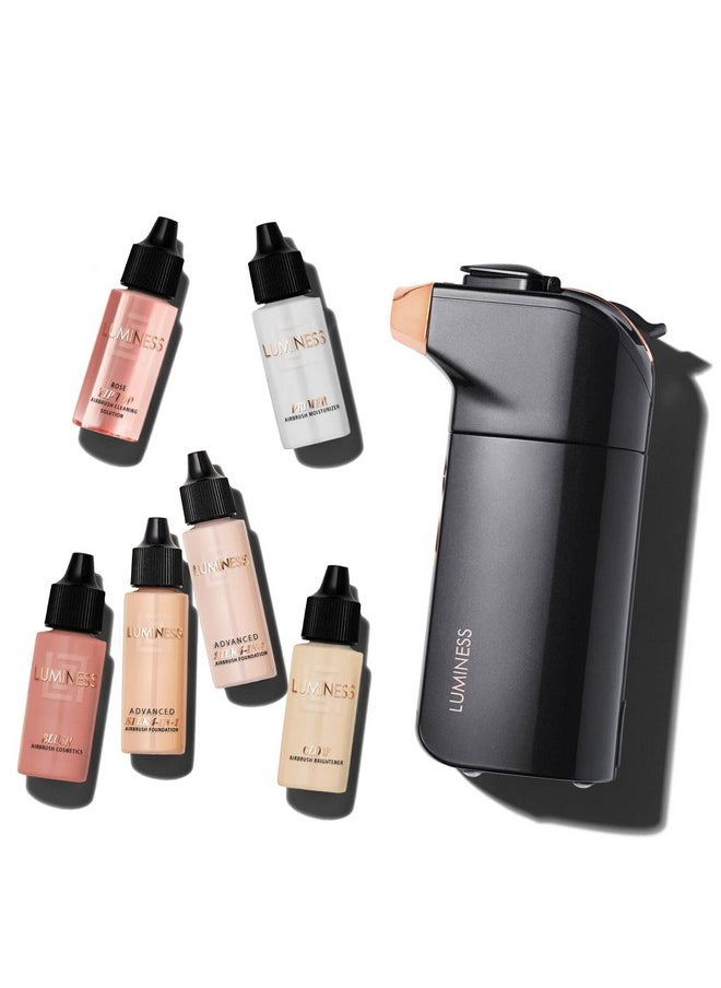 Luminess BREEZE DUO Airbrush Makeup System, Fair Coverage - 9-Piece Kit includes 2x Silk Airbrush Foundation, Soft Rose Blush, Glow Highlighter, Moisturizer Primer, and Airbrush Cleaning Solution