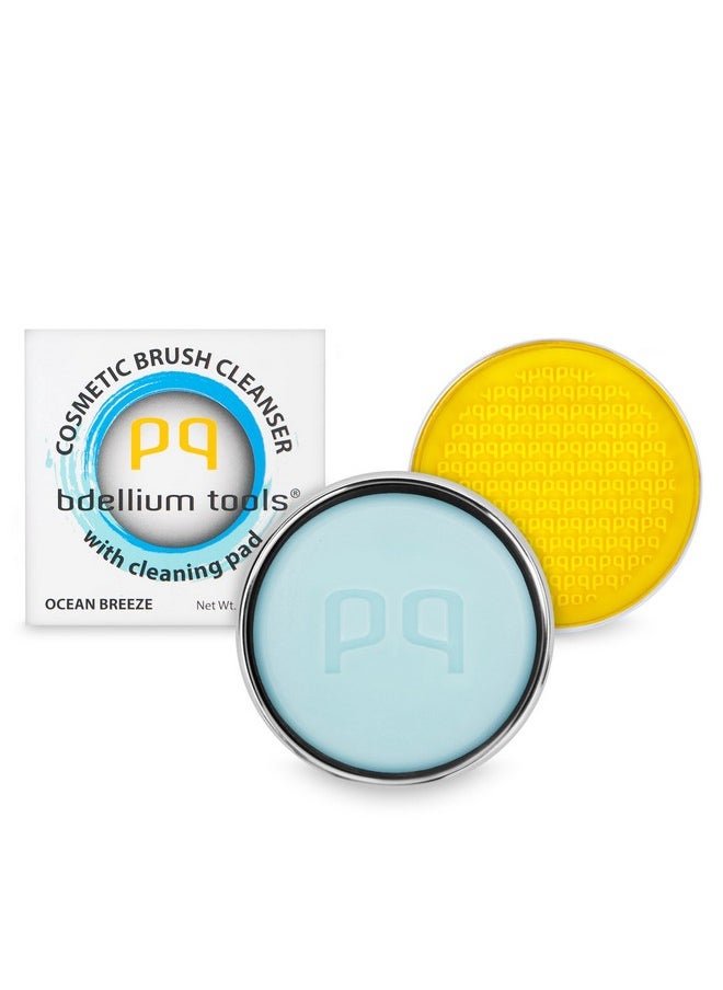 Bdellium Tools Cosmetic Brush Cleanser (Solid Brush Soap) with Cleaning Pad - Ocean Breeze Scent (Blue)