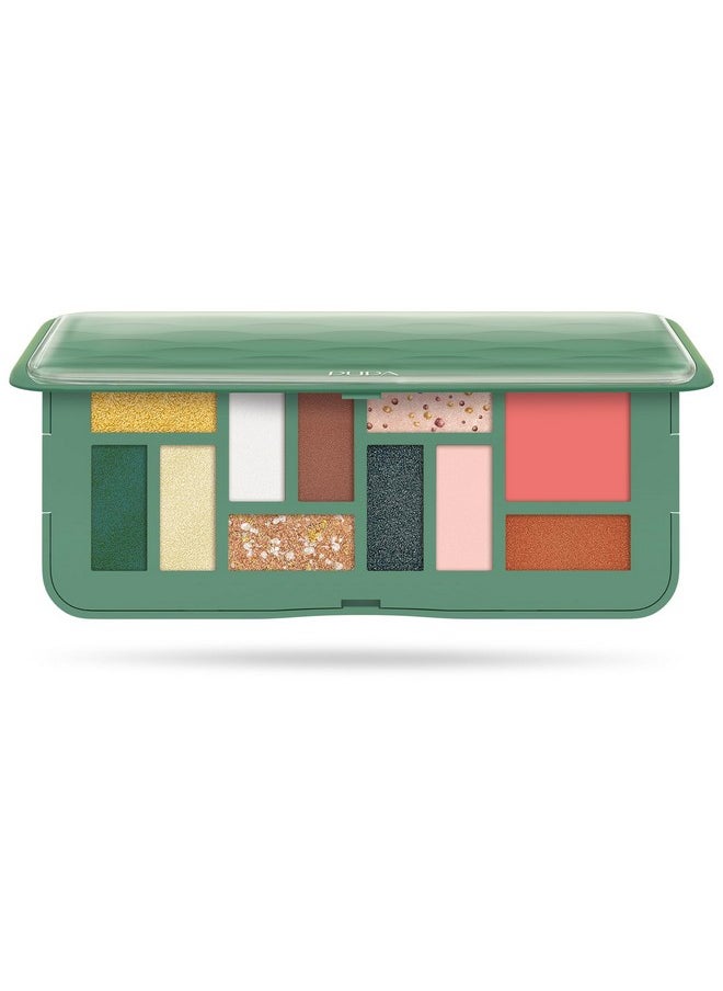 Pupa Milano Make-Up Palette M, 002 Green, 0.42 oz - Eyeshadow Palette with Matte, Shimmer, Metallic Finishes - Highly Pigmented Eyeshadow, Blush Palette - 11 Blendable Eye Makeup Shades - Talc-Free