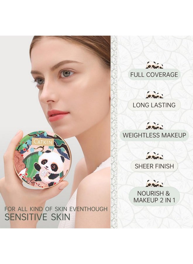 CATKIN Panda Land Full Coverage Cushion Fondation, Breathable Hydrating Nourishing Poreless Face Makeup Save for Sensitive Skin,Sheer Finish (C01 Fair)