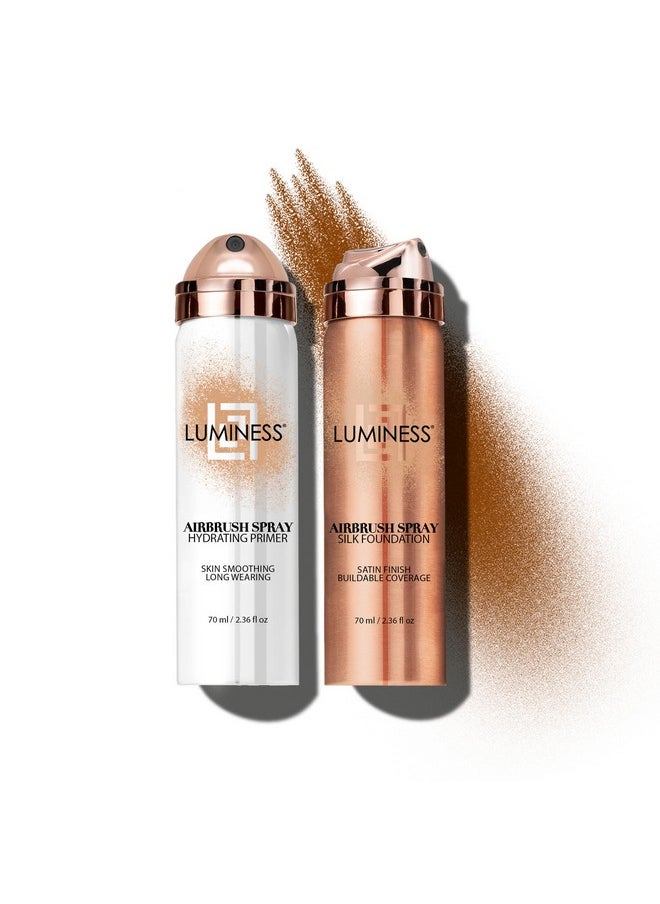 LUMINESS Silk Airbrush Spray Foundation & Primer Kit - Full Coverage Foundation, Anti-Aging Formula Hydrates & Moisturizes with Hyaluronic Acid, Aloe Vera & Hydrolyzed Silk (Shade - Deep Dark)