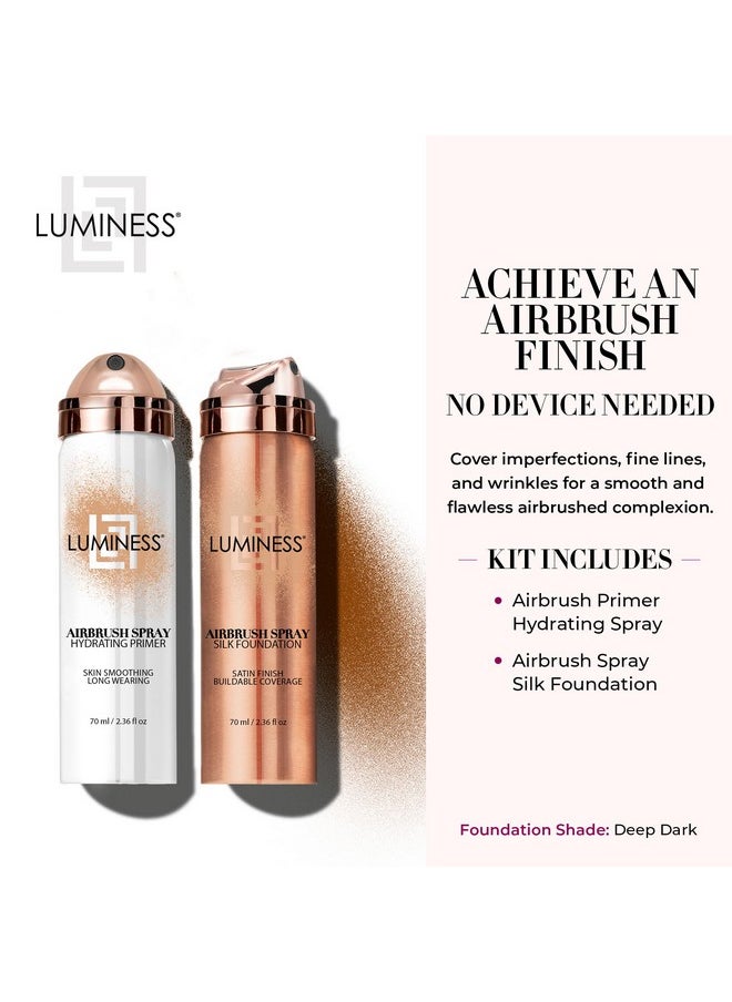 LUMINESS Silk Airbrush Spray Foundation & Primer Kit - Full Coverage Foundation, Anti-Aging Formula Hydrates & Moisturizes with Hyaluronic Acid, Aloe Vera & Hydrolyzed Silk (Shade - Deep Dark)
