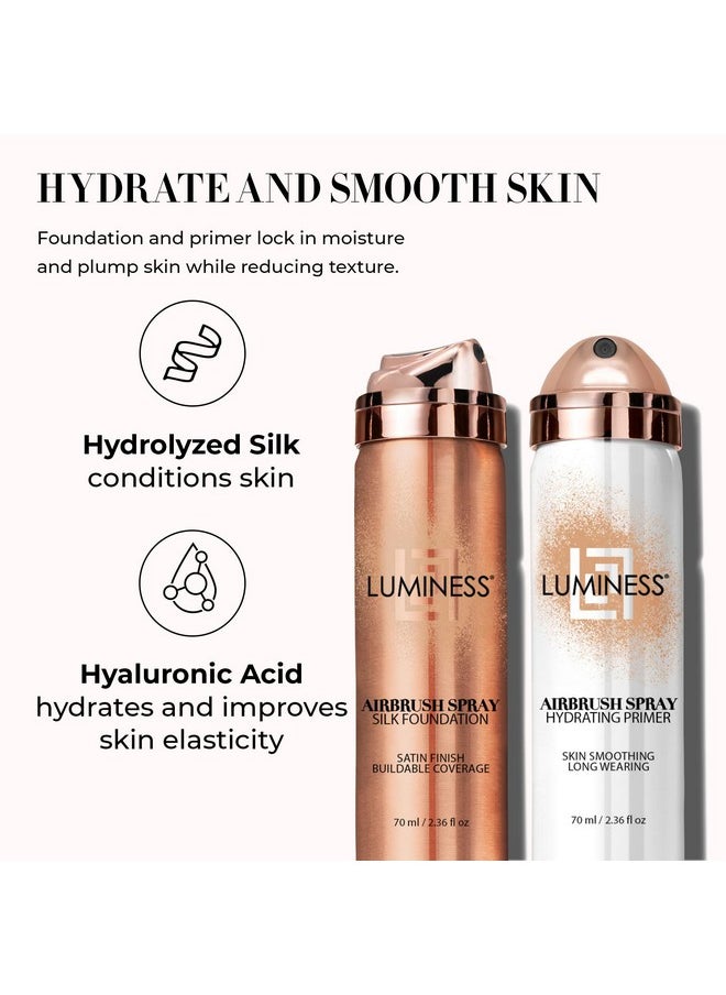 LUMINESS Silk Airbrush Spray Foundation & Primer Kit - Full Coverage Foundation, Anti-Aging Formula Hydrates & Moisturizes with Hyaluronic Acid, Aloe Vera & Hydrolyzed Silk (Shade - Deep Dark)