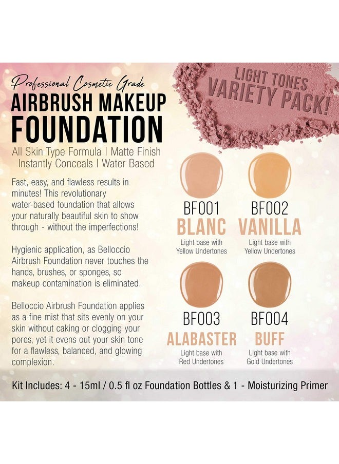 Belloccio Fair Color Shade Foundation Set - Professional Cosmetic Airbrush Makeup in 1/2 oz Bottles