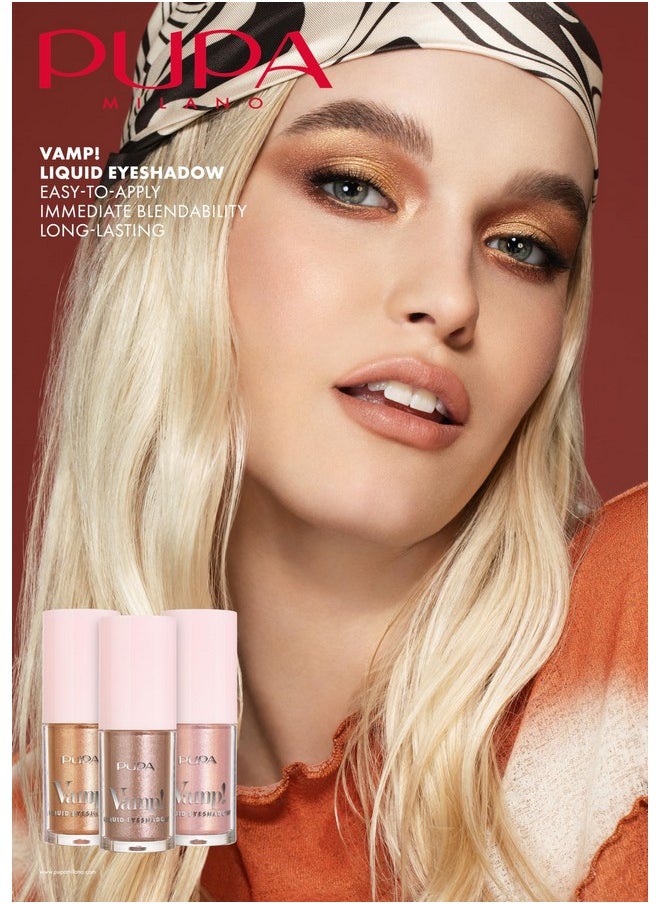 Pupa Milano Vamp! Liquid Eyeshadow - Shimmer Finish, Ultra-Adherent, and Lightweight - Ophthalmologically Tested - 011 Mocha - 0.13 oz