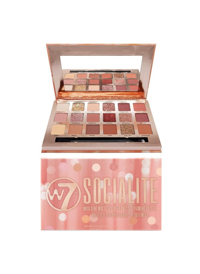 W7 Socialite Pressed Pigment Palette - 18 Pink Nude Colors - Flawless Long-Lasting Glam Makeup
