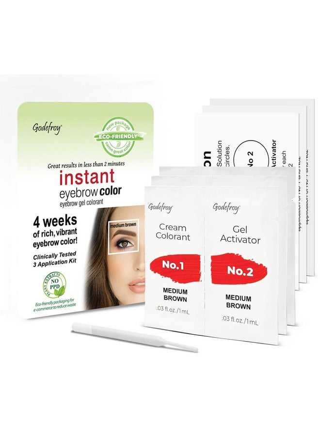 Godefroy Instant Eyebrow Color, Medium Brown, 0.18 ounces, 12-weeks of long lasting, 3-applications per kit, 3 Count (Pack of 1)