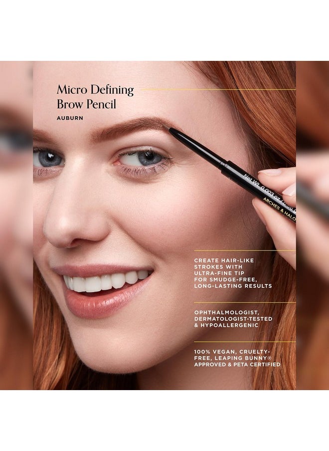 Arches & Halos Micro Defining Brow Pencil - Fuller and More Defined Brows - Long-Lasting, Smudge Proof, Rich Color - Dual Ended Pencil with Brush - Vegan and Cruelty Free Makeup - Auburn - 0.003 oz