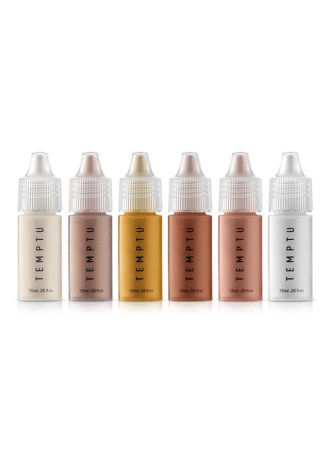 TEMPTU S/B Silicone-Based Airbrush Highlighter Starter Set: Long-Lasting, Layerable, Light-Reflecting Shimmer | Natural-Looking Luminosity | Weightless, Buildable Formula| 6 Shades