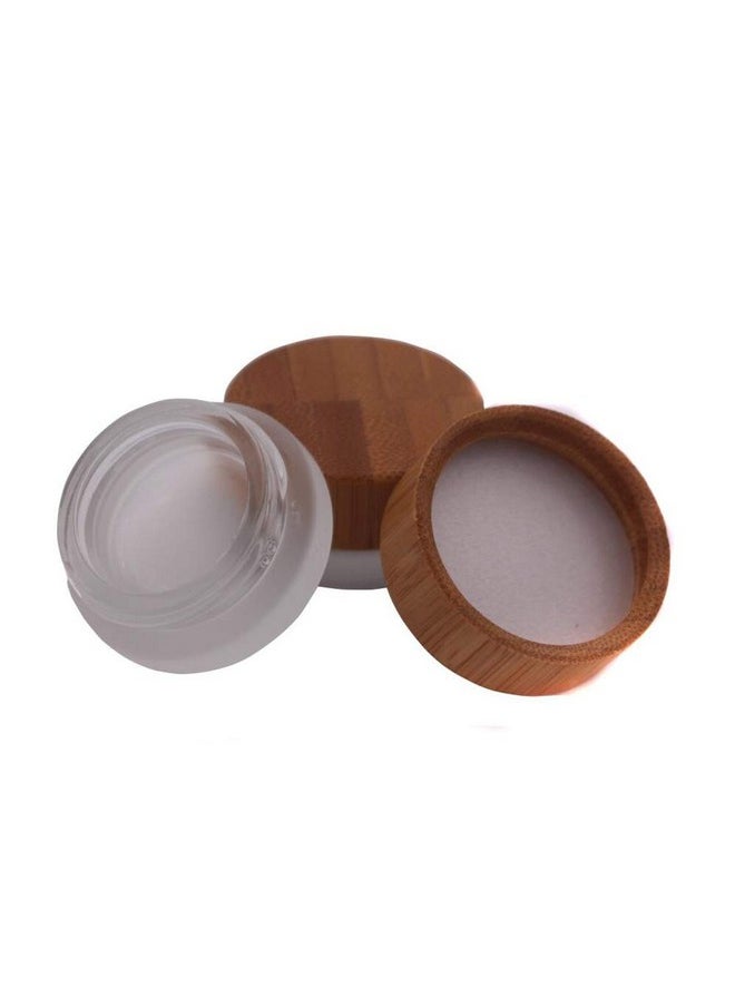 2Pcs 5ml/5g/0.17oz Mini Empty Refillable Frosted Clear Glass Cosmetic Storage Container Bottle Vial Jars with Bamboo Lid For Face Cream Eye Cream Lip Balm Ointments Salves Nail Powder