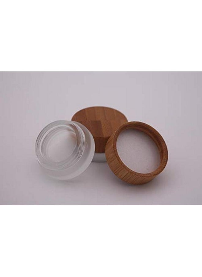 2Pcs 5ml/5g/0.17oz Mini Empty Refillable Frosted Clear Glass Cosmetic Storage Container Bottle Vial Jars with Bamboo Lid For Face Cream Eye Cream Lip Balm Ointments Salves Nail Powder