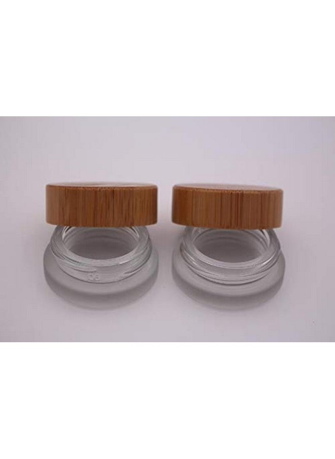 2Pcs 5ml/5g/0.17oz Mini Empty Refillable Frosted Clear Glass Cosmetic Storage Container Bottle Vial Jars with Bamboo Lid For Face Cream Eye Cream Lip Balm Ointments Salves Nail Powder