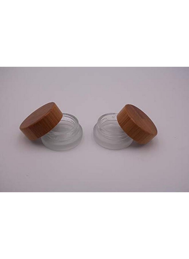2Pcs 5ml/5g/0.17oz Mini Empty Refillable Frosted Clear Glass Cosmetic Storage Container Bottle Vial Jars with Bamboo Lid For Face Cream Eye Cream Lip Balm Ointments Salves Nail Powder