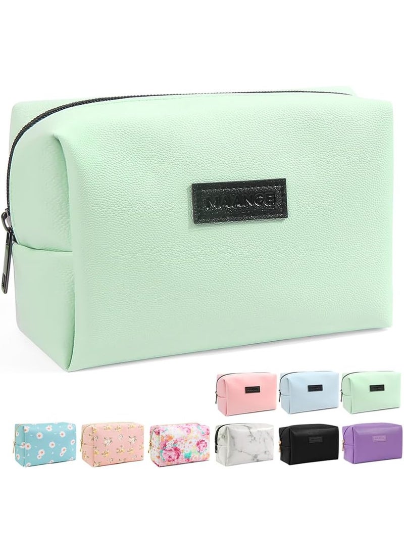 MAANGE Small Makeup Bag For Purse, Travel Cosmetic Bag Makeup Pouch PU Leather Portable Versatile Zipper Pouch For Women (Green)