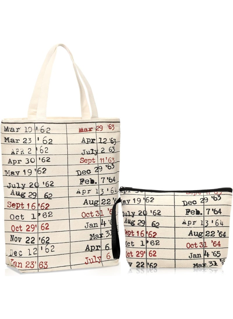 Sieral 2 Pcs Librarian Gifts for Women Library Due Date Makeup Bag Vintage Cosmetic Bag Library Tote with Zipper Pouch Book Lovers Gifts Christmas Club Birthday for Readers