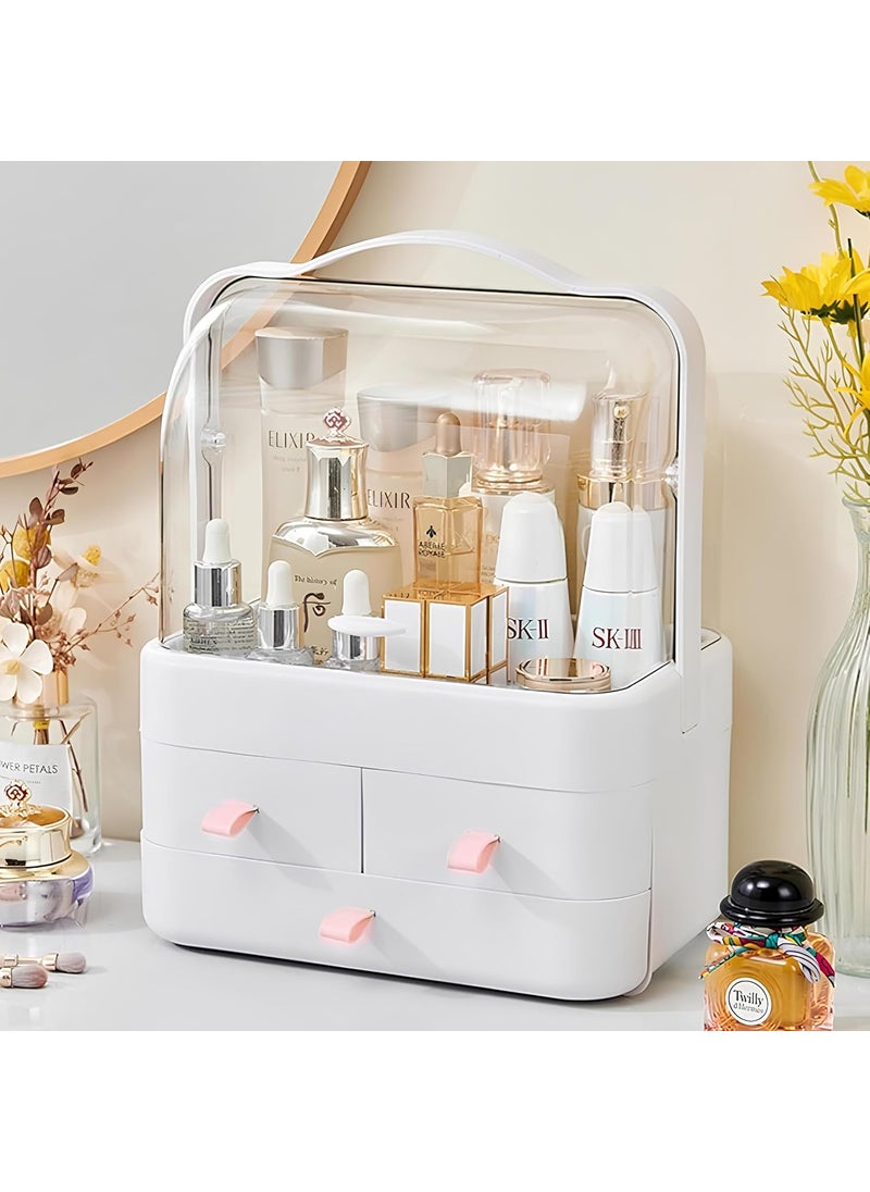 Lysu Makeup Organizer and Storage for Vanity with Lid and Drawers, Waterproof and Dustproof Portable Skincare Cosmetics Boxes, Makeup Caddy Holder for Vanity Countertop, Bathroom, Dresser, Bedroom