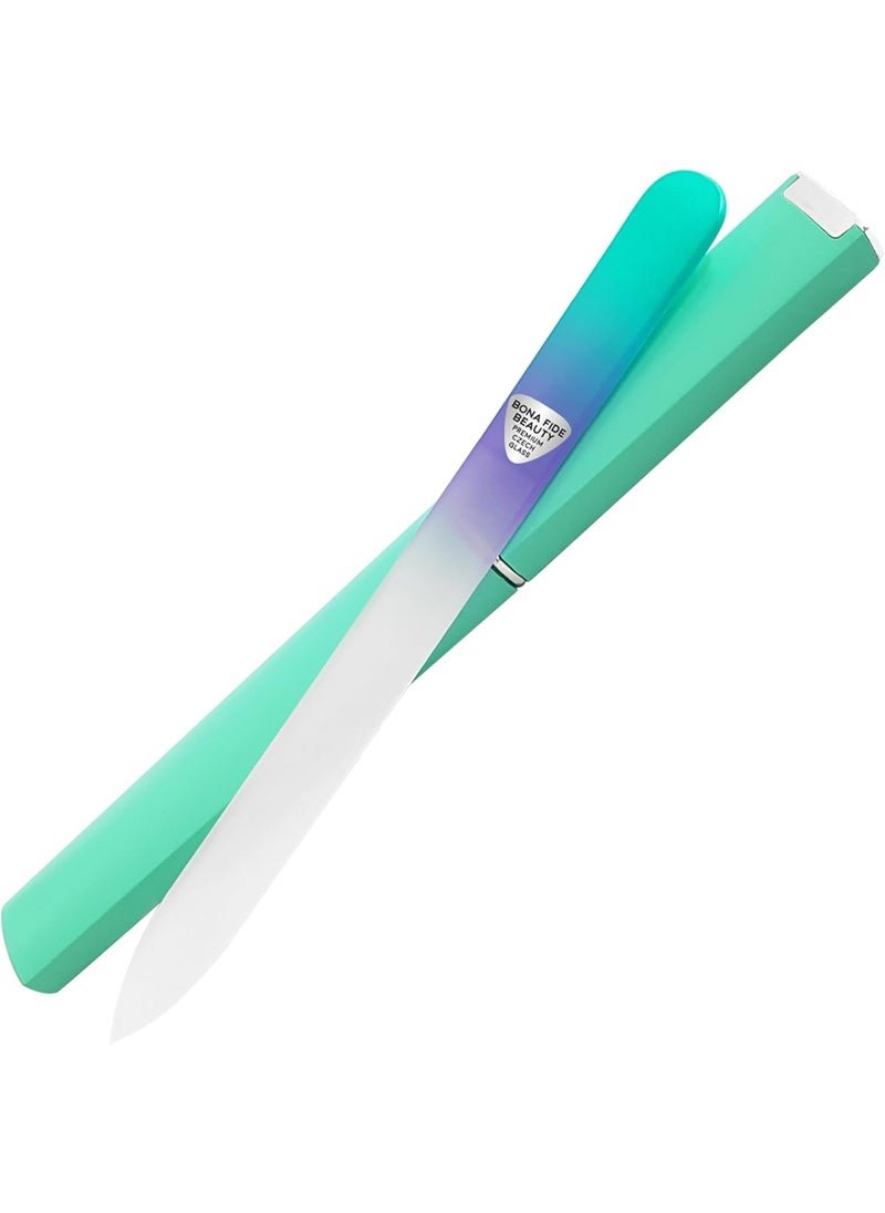 Bona Fide Beauty Czech Glass Nail File with Case, Pastel Green Violet Premium Crystal Nail File for Natural Nails. Nail Care Tool Gifts for Women