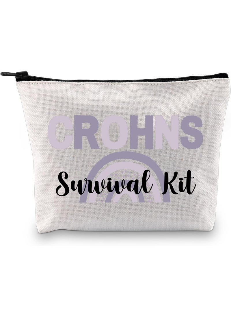 G2TUP Crohns Disease Awareness Gift Crohns Survival Kit Makeup Bag Colitis Warrior Cosmetic Bag Chronic Illness Gift Purple Ribbon Gift (Crohns Survival Kit MB)