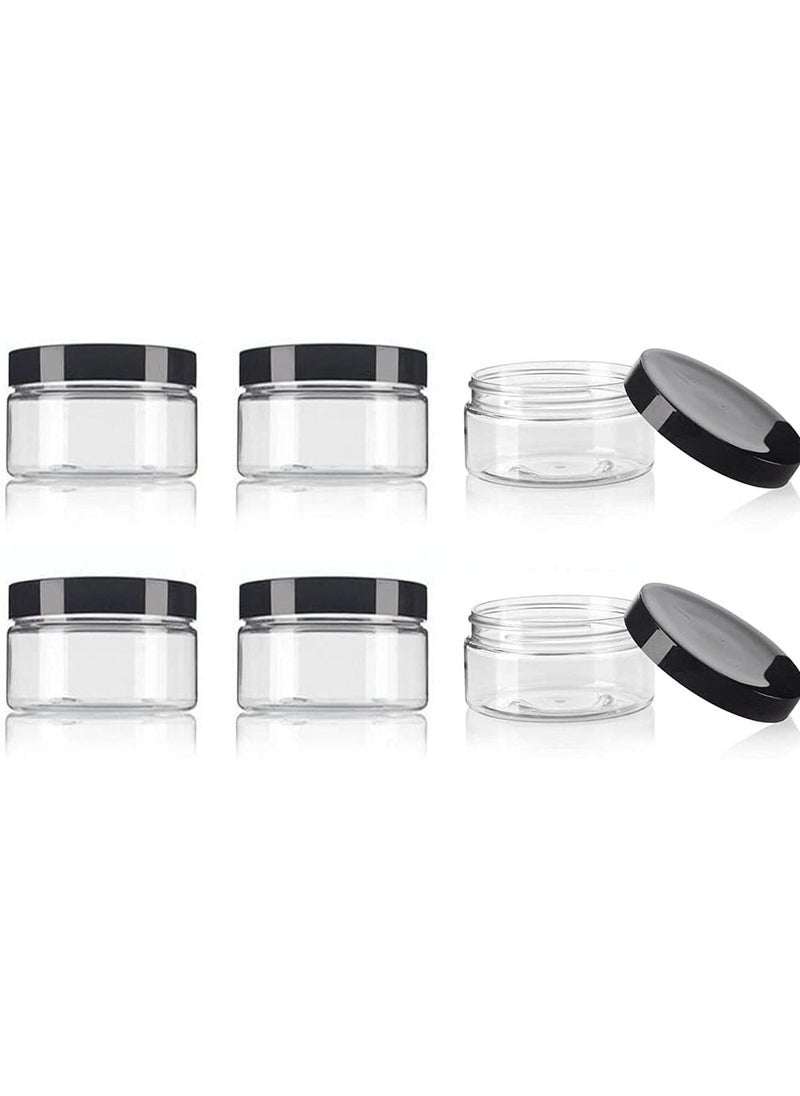 8 Oz / 250ml PET Plastic Refillable Jars Empty Cosmetic Containers Cases with Black Lid Cream Lotion Box Ointments Bottle Food Bottle Makeup Pot Jar for Lip Balm Make Up Eye Shadow Powder Pack of 6