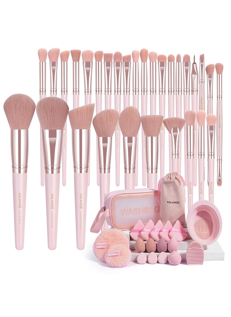 MAANGE Makeup Brush Set 49 Pcs Makeup Tool Set Premium Synthetic Foundation Powder Concealers Eye shadows Blush Makeup Brushes (Pink, 49 Piece Set)