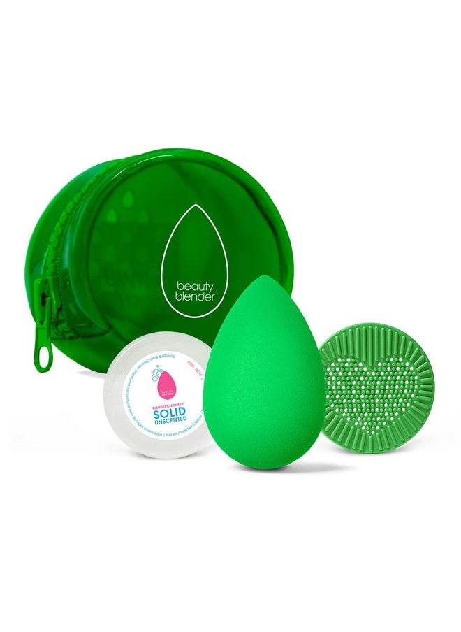 Beautyblender® | Besties Bio Pure Blend & Cleanse 4-Piece Starter Set, Bio Pure Makeup Sponge + Solid Unscented Cleanser .558 oz + Silicone Scrub Mat + Travel Case, Made in USA, Vegan, Sustainable