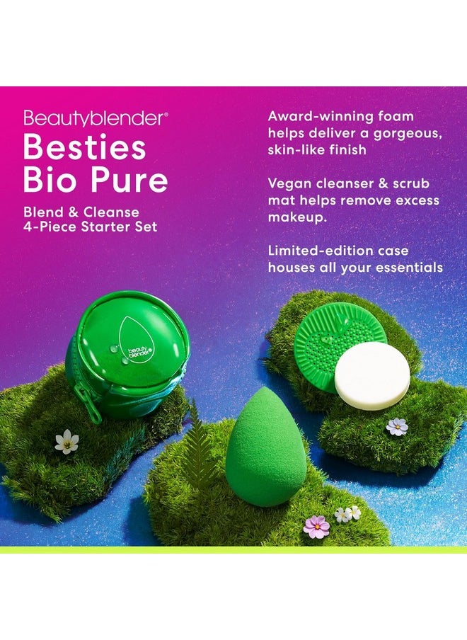 Beautyblender® | Besties Bio Pure Blend & Cleanse 4-Piece Starter Set, Bio Pure Makeup Sponge + Solid Unscented Cleanser .558 oz + Silicone Scrub Mat + Travel Case, Made in USA, Vegan, Sustainable