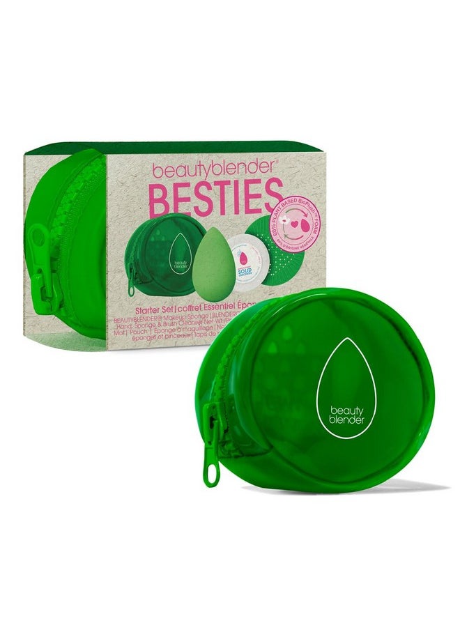 Beautyblender® | Besties Bio Pure Blend & Cleanse 4-Piece Starter Set, Bio Pure Makeup Sponge + Solid Unscented Cleanser .558 oz + Silicone Scrub Mat + Travel Case, Made in USA, Vegan, Sustainable