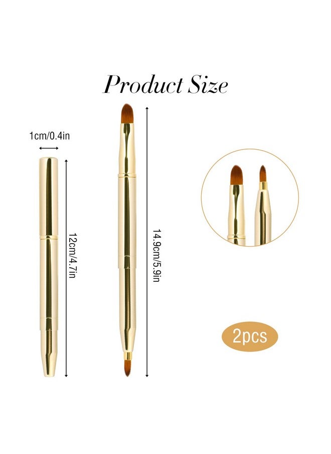 2 Pack Retractable Lip Brush for Lipstick Lip Gloss Double-Ended Lip Makeup Brushes with Cap Lipstick Brush Applicator Travel