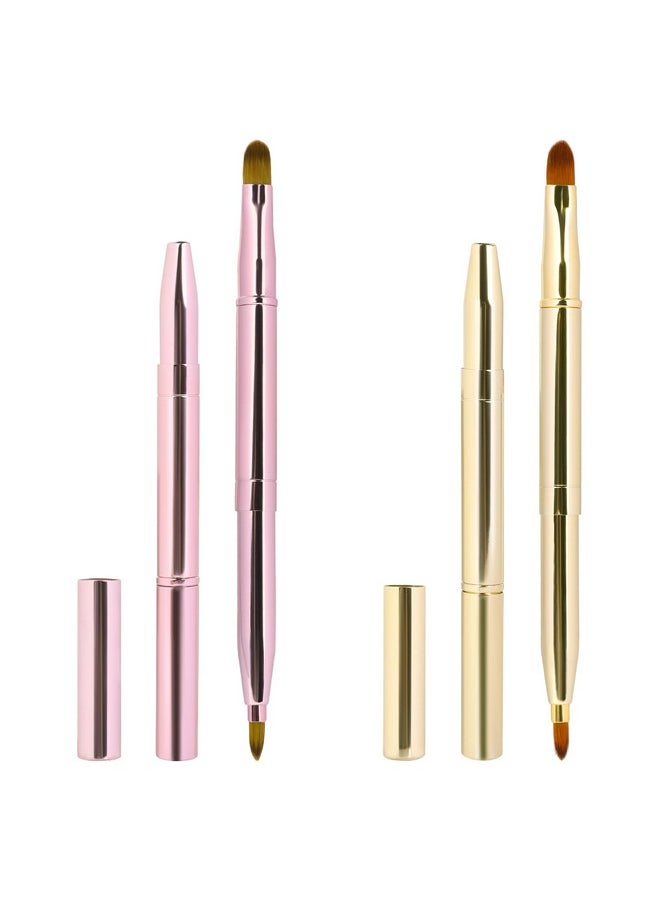 2 Pack Retractable Lip Brush for Lipstick Lip Gloss Double-Ended Lip Makeup Brushes with Cap Lipstick Brush Applicator Travel