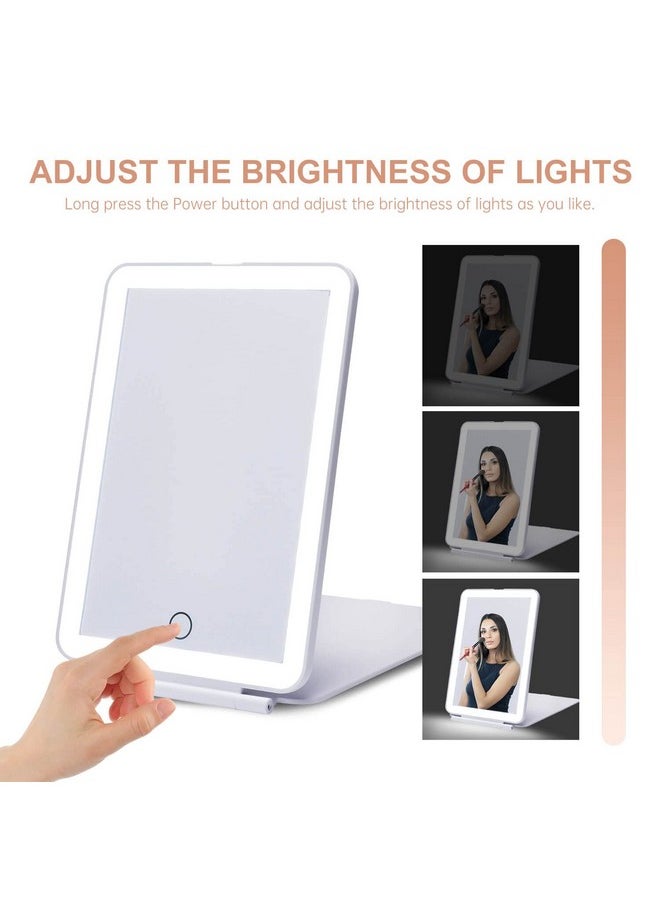 LED Foldable Travel Makeup Mirror - 5x7 inches 3 Colors Light Modes USB Rechargeable Touch Screen, Portable Tabletop Cosmetic Mirror for Travel, Cosmetic, Office (White)